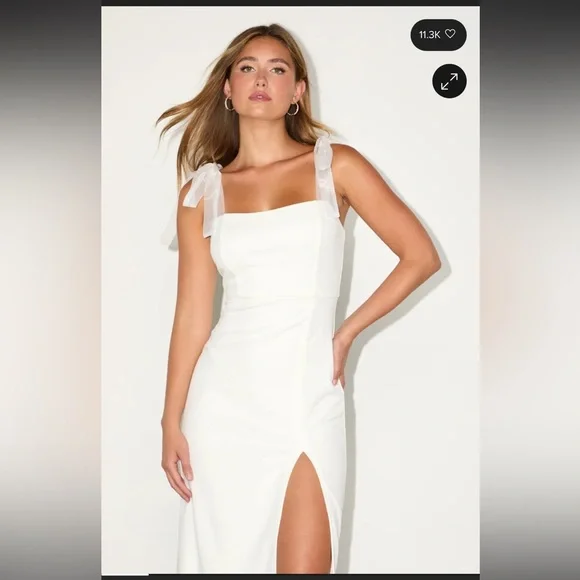 NWT Lulus Romantic Celebration White Tie-Strap Bodycon Midi Dress Size M -White - Picture 2 of 7